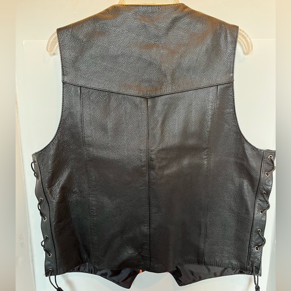 Custom Bilt Button Down Black Leather V-Neck Motorcycle Biker Vest - Picture 13 of 14